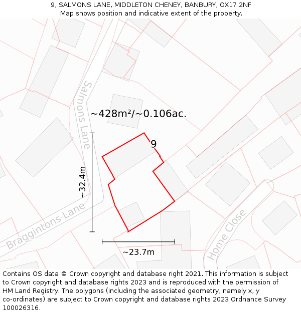 9, SALMONS LANE, MIDDLETON CHENEY, BANBURY, OX17 2NF: Plot and title map