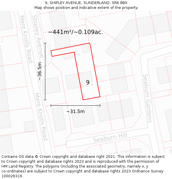 9, SHIPLEY AVENUE, SUNDERLAND, SR6 8BX: Plot and title map