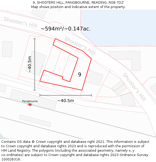 9, SHOOTERS HILL, PANGBOURNE, READING, RG8 7DZ: Plot and title map