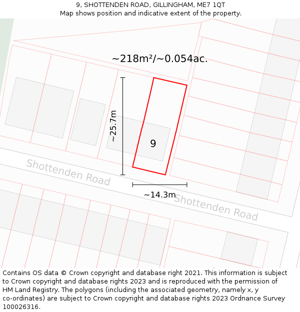9, SHOTTENDEN ROAD, GILLINGHAM, ME7 1QT: Plot and title map