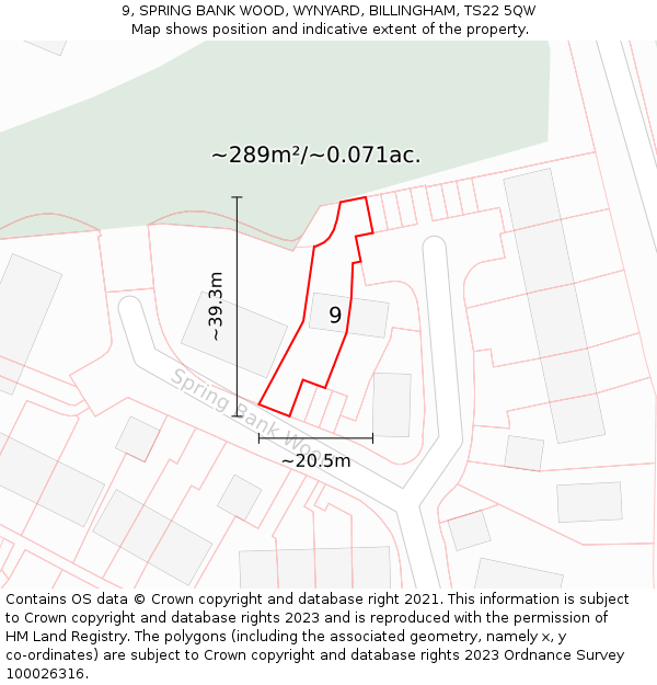 9, SPRING BANK WOOD, WYNYARD, BILLINGHAM, TS22 5QW: Plot and title map