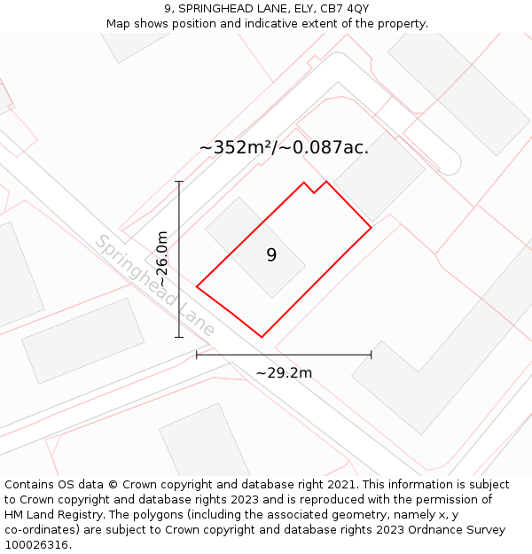 9, SPRINGHEAD LANE, ELY, CB7 4QY: Plot and title map