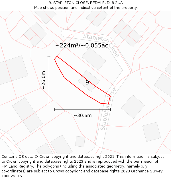 9, STAPLETON CLOSE, BEDALE, DL8 2UA: Plot and title map