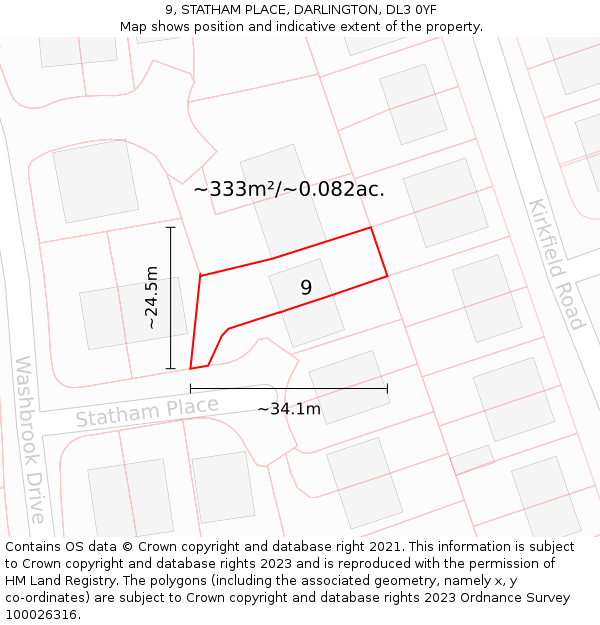 9, STATHAM PLACE, DARLINGTON, DL3 0YF: Plot and title map