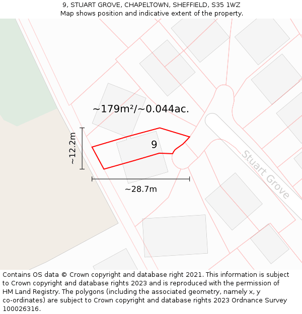 9, STUART GROVE, CHAPELTOWN, SHEFFIELD, S35 1WZ: Plot and title map