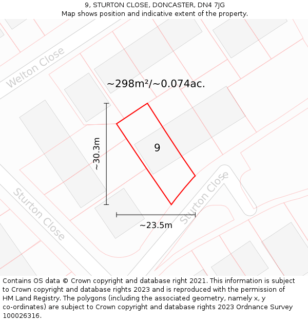 9, STURTON CLOSE, DONCASTER, DN4 7JG: Plot and title map