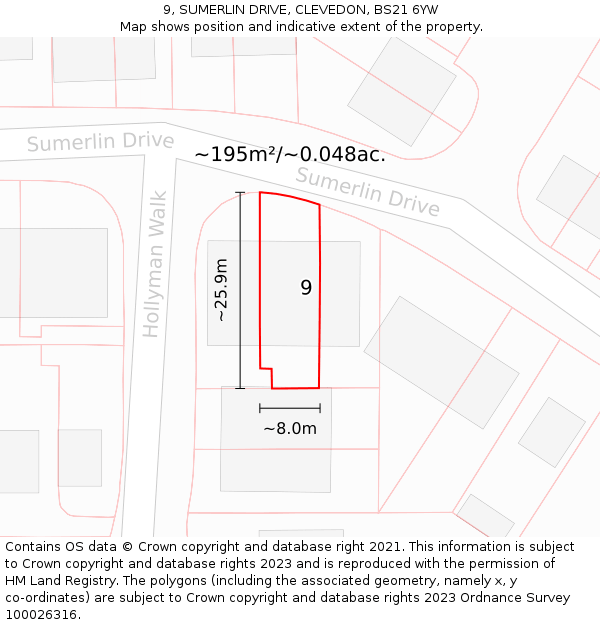 9, SUMERLIN DRIVE, CLEVEDON, BS21 6YW: Plot and title map