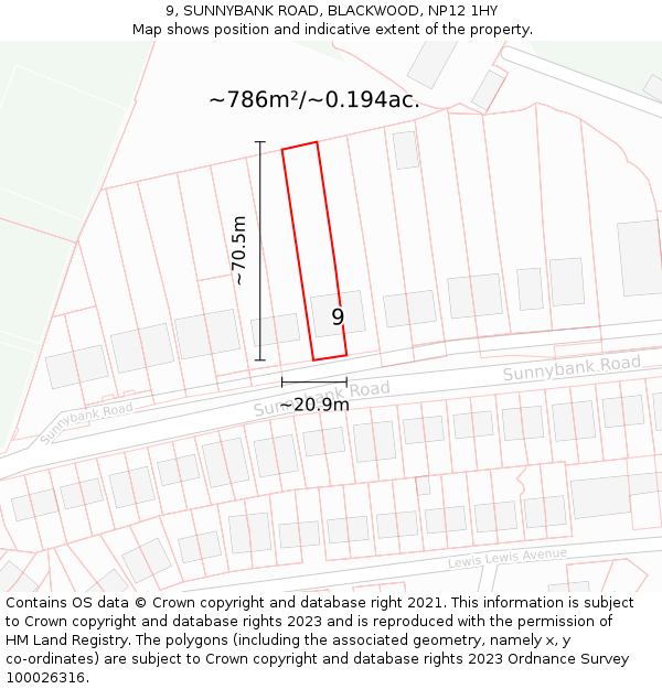 9, SUNNYBANK ROAD, BLACKWOOD, NP12 1HY: Plot and title map