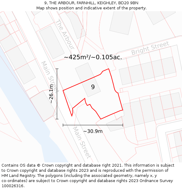 9, THE ARBOUR, FARNHILL, KEIGHLEY, BD20 9BN: Plot and title map