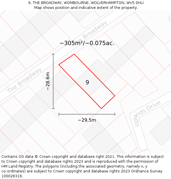 9, THE BROADWAY, WOMBOURNE, WOLVERHAMPTON, WV5 0HU: Plot and title map