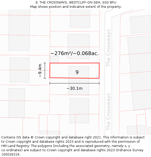 9, THE CROSSWAYS, WESTCLIFF-ON-SEA, SS0 8PU: Plot and title map