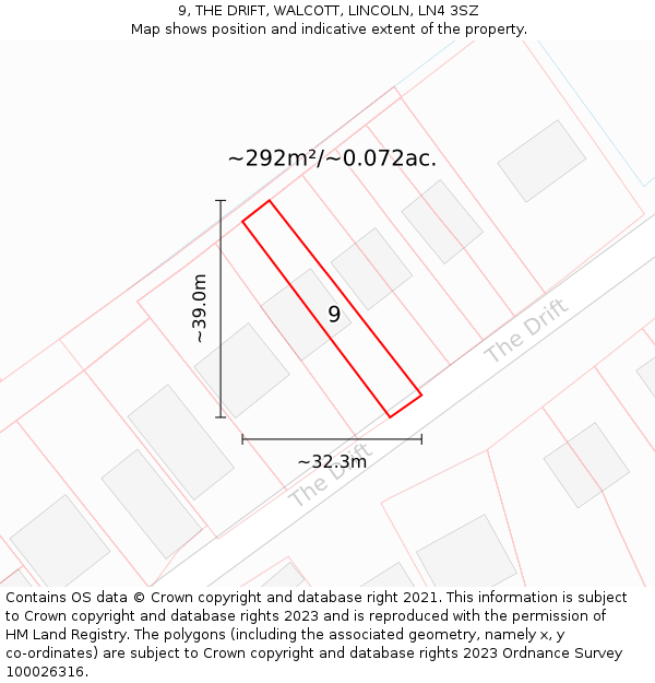 9, THE DRIFT, WALCOTT, LINCOLN, LN4 3SZ: Plot and title map