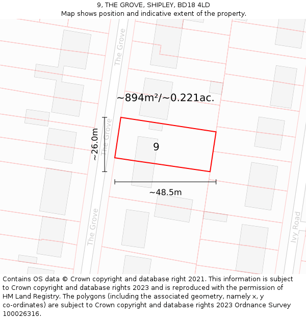 9, THE GROVE, SHIPLEY, BD18 4LD: Plot and title map