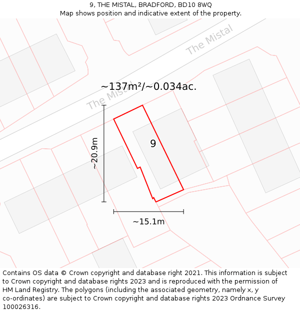 9, THE MISTAL, BRADFORD, BD10 8WQ: Plot and title map