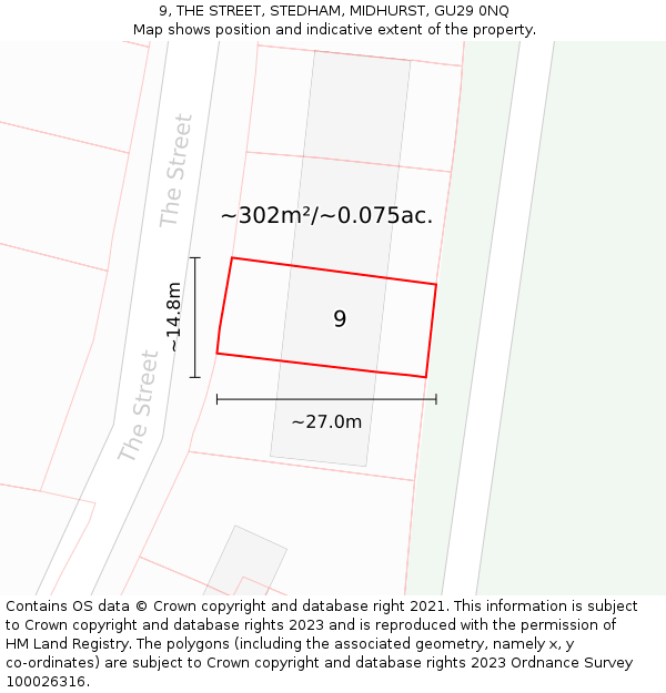 9, THE STREET, STEDHAM, MIDHURST, GU29 0NQ: Plot and title map