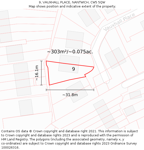9, VAUXHALL PLACE, NANTWICH, CW5 5QW: Plot and title map