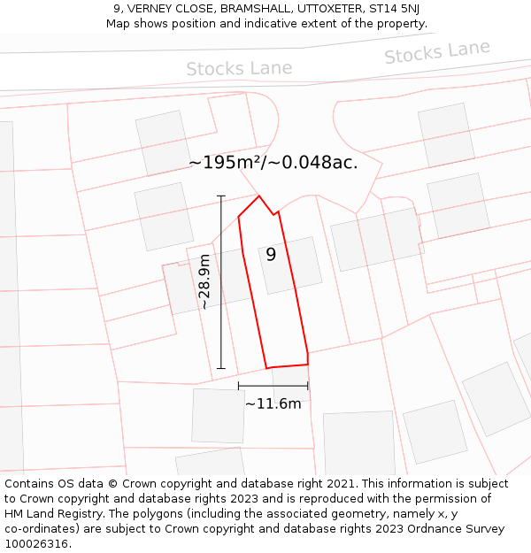 9, VERNEY CLOSE, BRAMSHALL, UTTOXETER, ST14 5NJ: Plot and title map