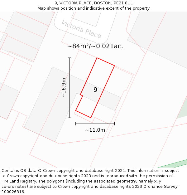 9, VICTORIA PLACE, BOSTON, PE21 8UL: Plot and title map