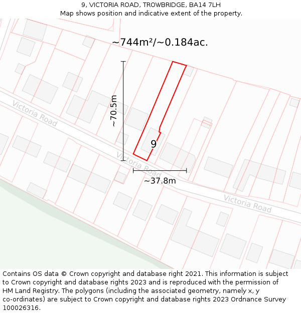 9, VICTORIA ROAD, TROWBRIDGE, BA14 7LH: Plot and title map