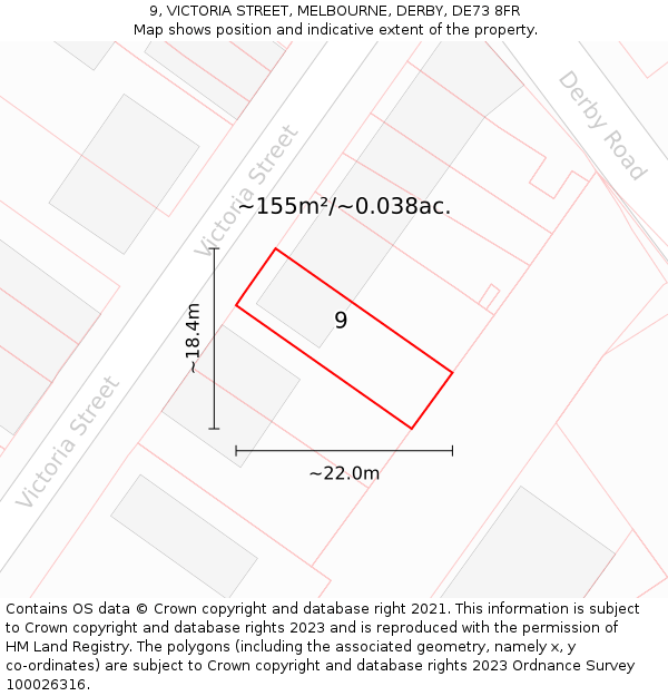 9, VICTORIA STREET, MELBOURNE, DERBY, DE73 8FR: Plot and title map