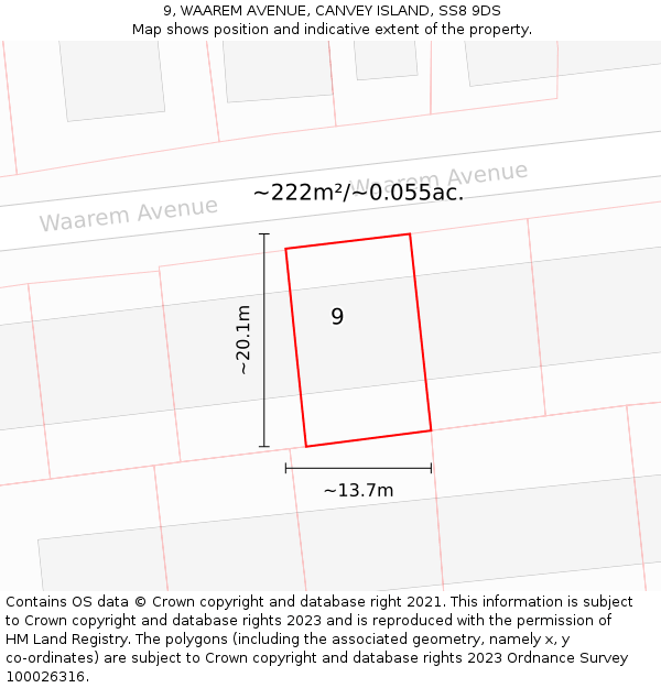 9, WAAREM AVENUE, CANVEY ISLAND, SS8 9DS: Plot and title map