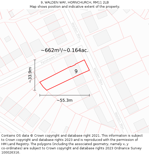 9, WALDEN WAY, HORNCHURCH, RM11 2LB: Plot and title map