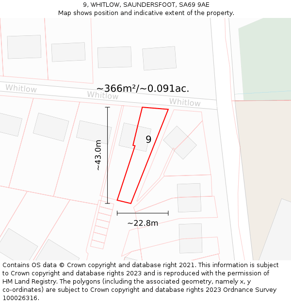 9, WHITLOW, SAUNDERSFOOT, SA69 9AE: Plot and title map