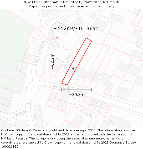 9, WHITTLEBURY ROAD, SILVERSTONE, TOWCESTER, NN12 8UN: Plot and title map