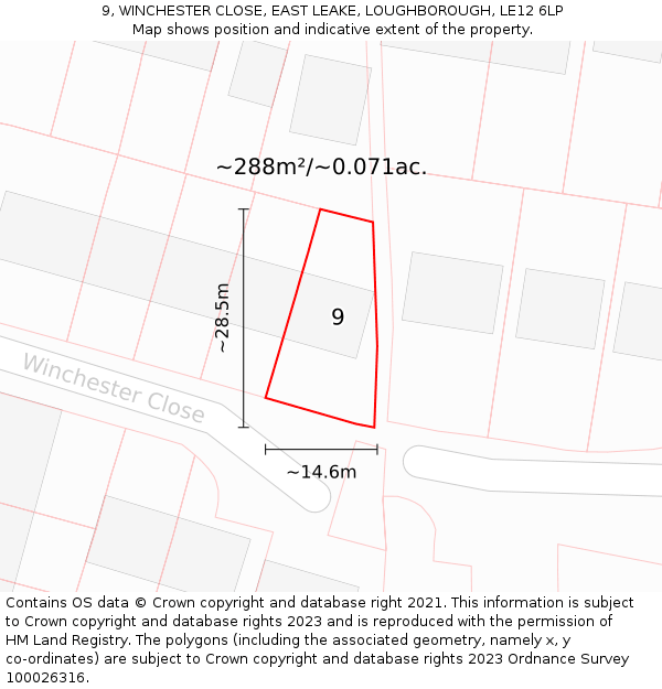 9, WINCHESTER CLOSE, EAST LEAKE, LOUGHBOROUGH, LE12 6LP: Plot and title map