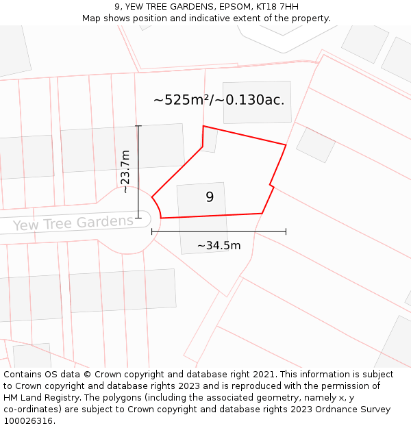 9, YEW TREE GARDENS, EPSOM, KT18 7HH: Plot and title map