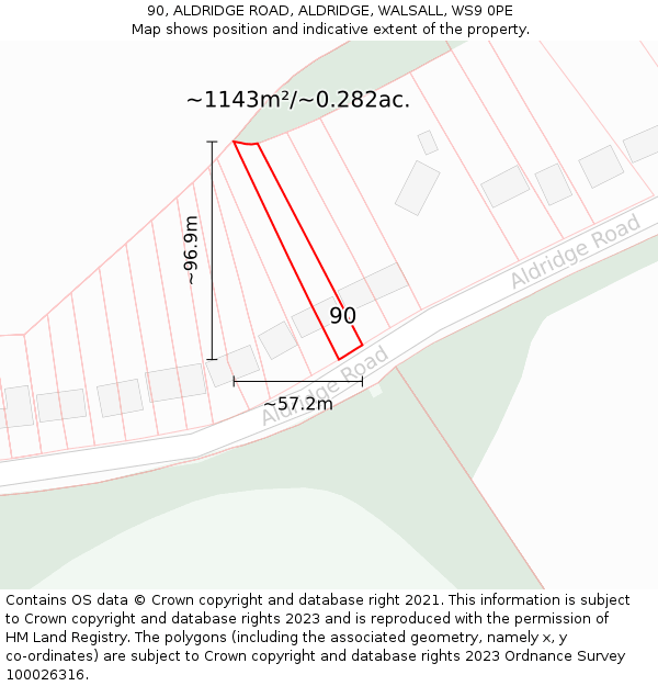 90, ALDRIDGE ROAD, ALDRIDGE, WALSALL, WS9 0PE: Plot and title map