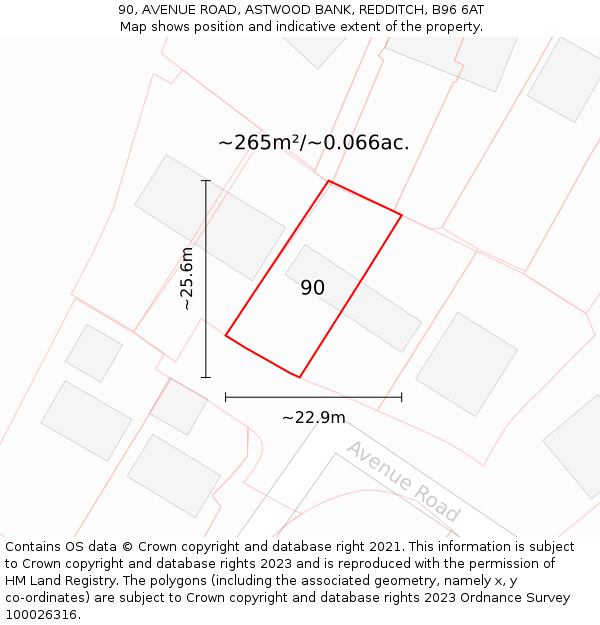 90, AVENUE ROAD, ASTWOOD BANK, REDDITCH, B96 6AT: Plot and title map