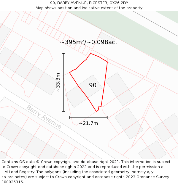 90, BARRY AVENUE, BICESTER, OX26 2DY: Plot and title map