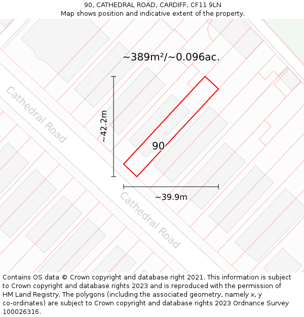 90, CATHEDRAL ROAD, CARDIFF, CF11 9LN: Plot and title map