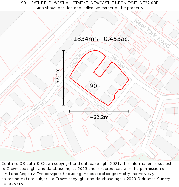 90, HEATHFIELD, WEST ALLOTMENT, NEWCASTLE UPON TYNE, NE27 0BP: Plot and title map