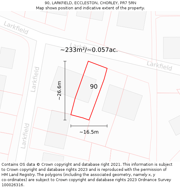 90, LARKFIELD, ECCLESTON, CHORLEY, PR7 5RN: Plot and title map