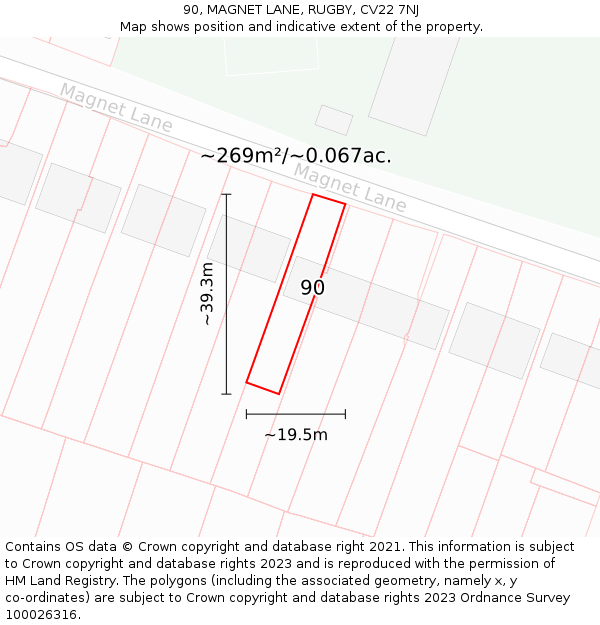 90, MAGNET LANE, RUGBY, CV22 7NJ: Plot and title map