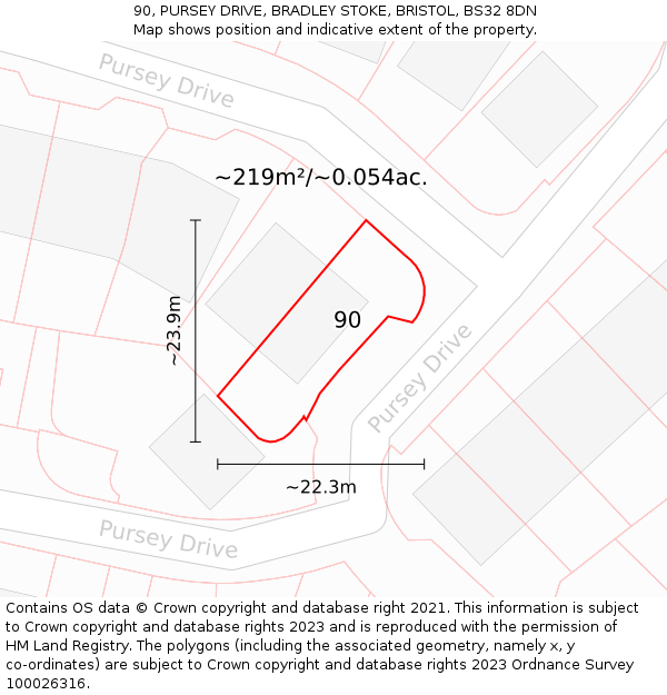 90, PURSEY DRIVE, BRADLEY STOKE, BRISTOL, BS32 8DN: Plot and title map