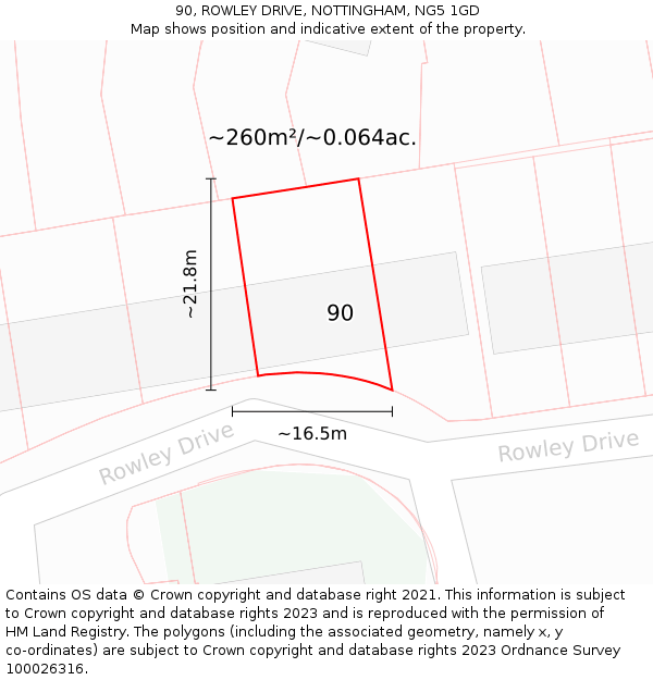 90, ROWLEY DRIVE, NOTTINGHAM, NG5 1GD: Plot and title map