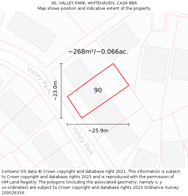 90, VALLEY PARK, WHITEHAVEN, CA28 8BA: Plot and title map