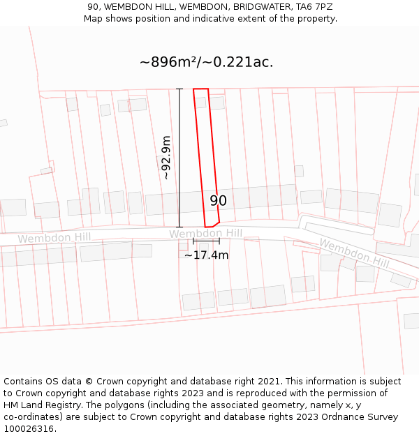 90, WEMBDON HILL, WEMBDON, BRIDGWATER, TA6 7PZ: Plot and title map