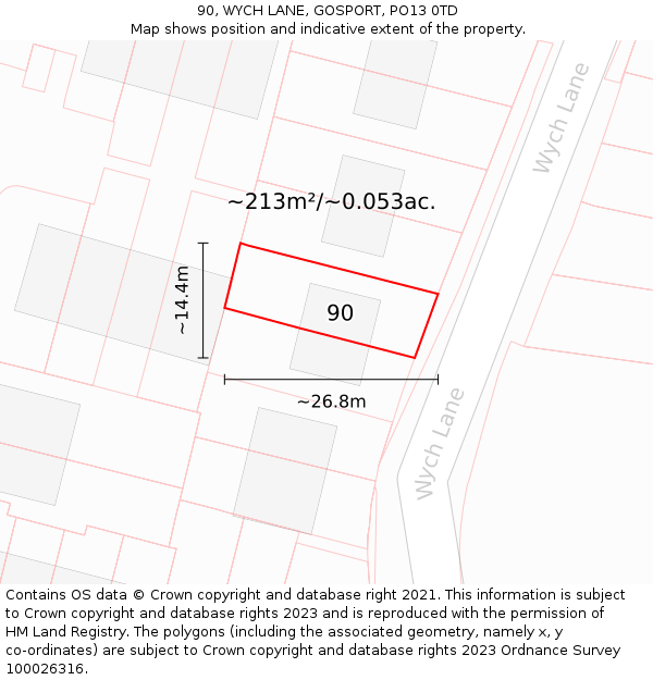 90, WYCH LANE, GOSPORT, PO13 0TD: Plot and title map