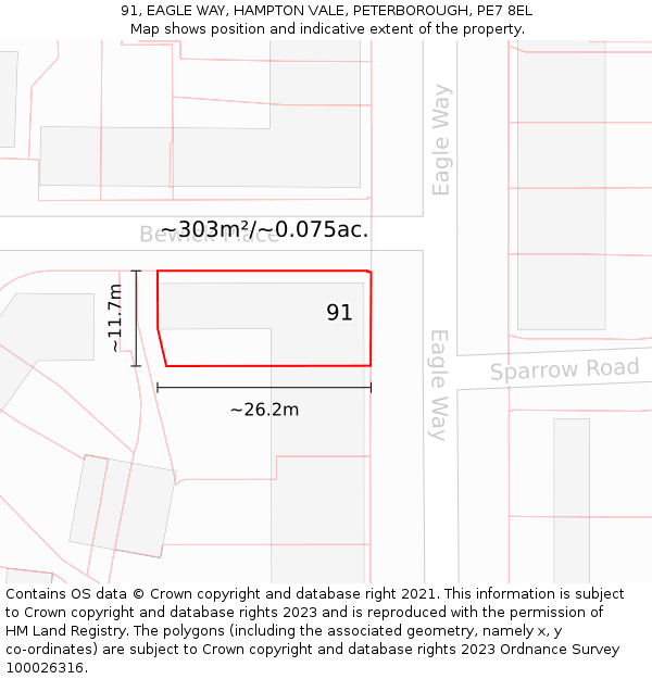 91, EAGLE WAY, HAMPTON VALE, PETERBOROUGH, PE7 8EL: Plot and title map