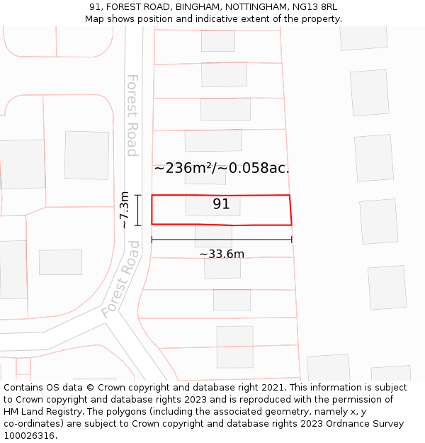 91, FOREST ROAD, BINGHAM, NOTTINGHAM, NG13 8RL: Plot and title map