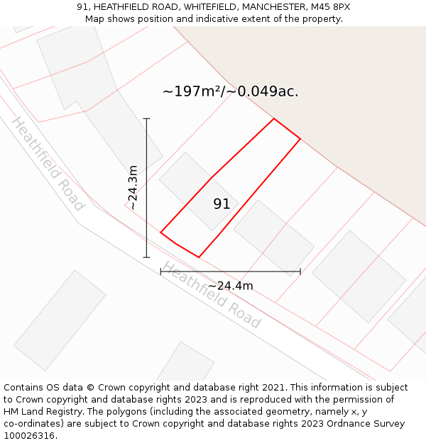 91, HEATHFIELD ROAD, WHITEFIELD, MANCHESTER, M45 8PX: Plot and title map