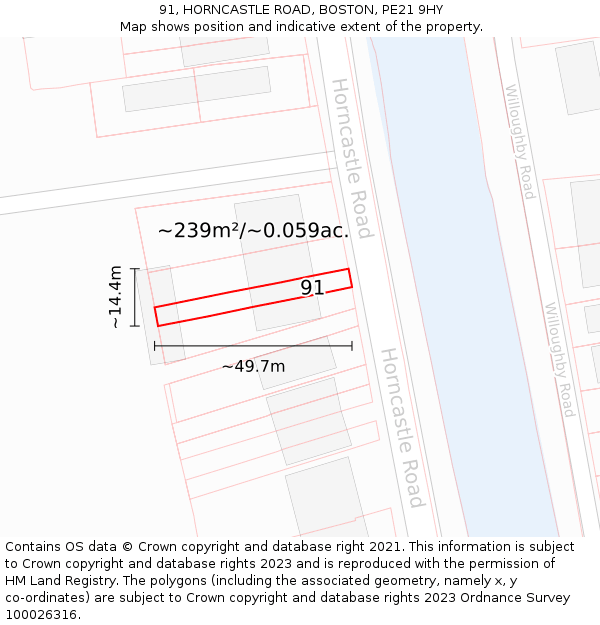 91, HORNCASTLE ROAD, BOSTON, PE21 9HY: Plot and title map