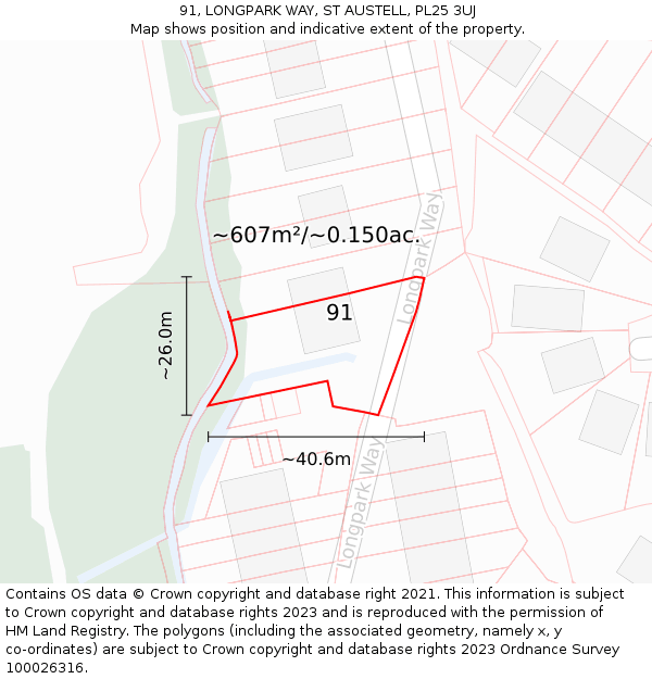 91, LONGPARK WAY, ST AUSTELL, PL25 3UJ: Plot and title map