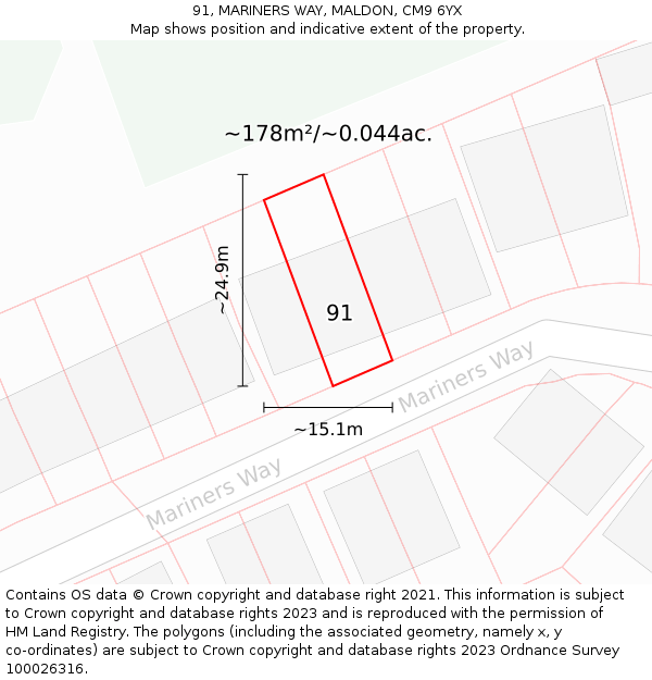 91, MARINERS WAY, MALDON, CM9 6YX: Plot and title map