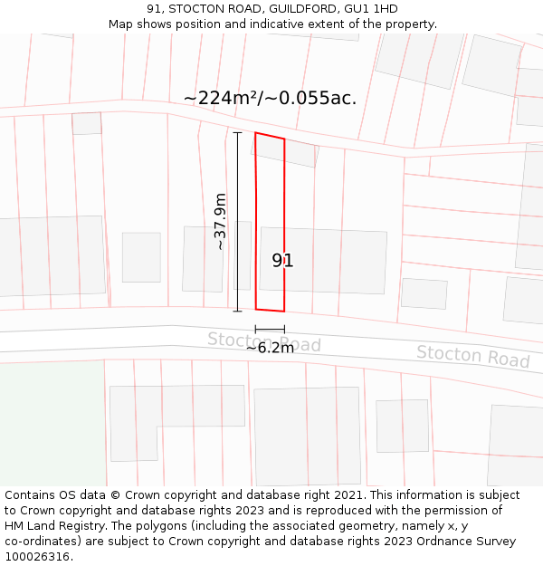 91, STOCTON ROAD, GUILDFORD, GU1 1HD: Plot and title map