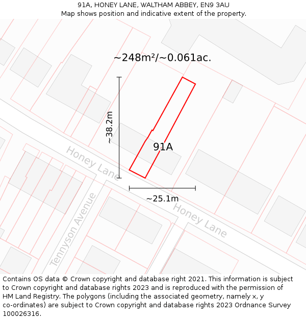 91A, HONEY LANE, WALTHAM ABBEY, EN9 3AU: Plot and title map